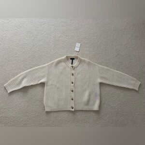 Cozy Earth Women's Softest Cream Cashmere Wool Ribbed Cardigan - Size M